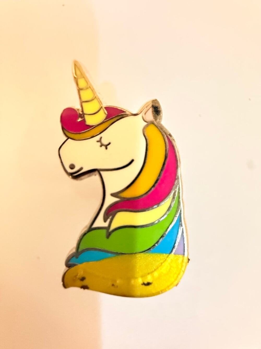 Vintage Rainbow Unicorn Enamel Metal Lapel Pin Gold Tone